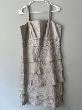 Y2K Beige Silver Fairycore Embroidery Ruffle Beaded Formal Wedding Large Dress